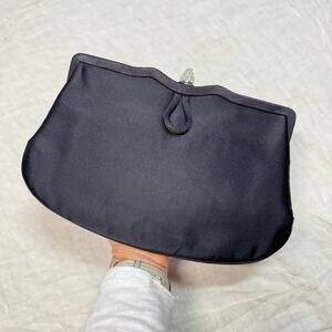 Vintage Style-Art by Holzman Navy formal clutch with decorative crystal clasp